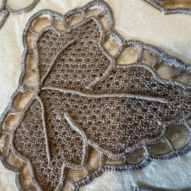 Art Deco Linen Tablecloth 32" X 33" , 10 Napkins C1930 Cream With Gray Trim Pristine For Sale - Image 13 of 18