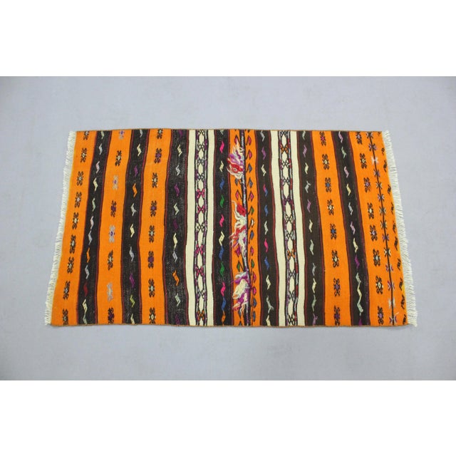 Rustic 1970s Southwestern Style Handmade Pumpkin Orange Turkish Kilim Area Rug For Sale - Image 3 of 11