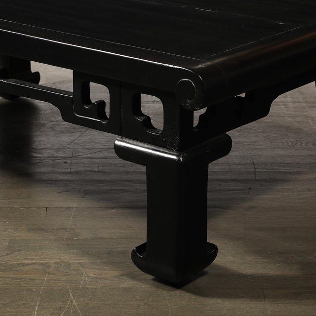 Mid-Century Textural Ebonized Walnut Cocktail Table W/ Eastern Sculptural Motif For Sale - Image 4 of 12