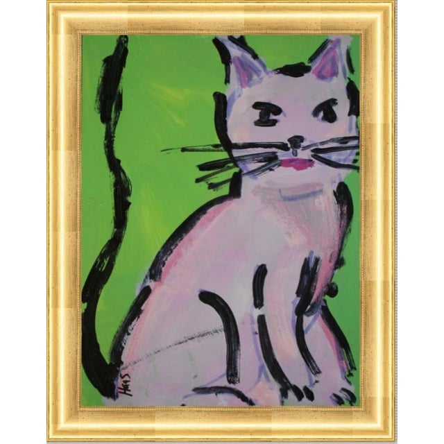 Pink Cat, Contemporary Acrylic Painting Mixed Media For Sale - Image 9 of 9