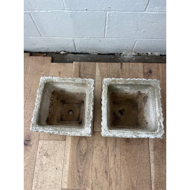 White Pair of Faux Bois Concrete Planters | Vintage Rustic Modern Garden Cachepots For Sale - Image 8 of 8