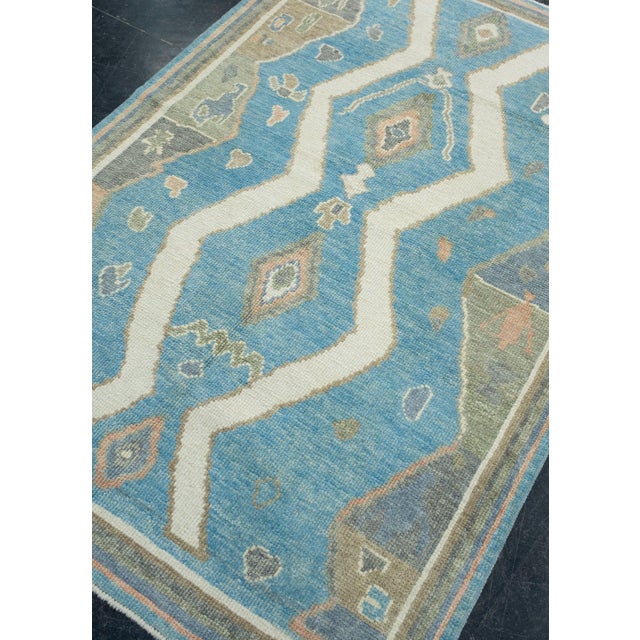 Turkish Blue & Green Turkish Oushak Rug 3'11" x 5'11" For Sale - Image 3 of 8