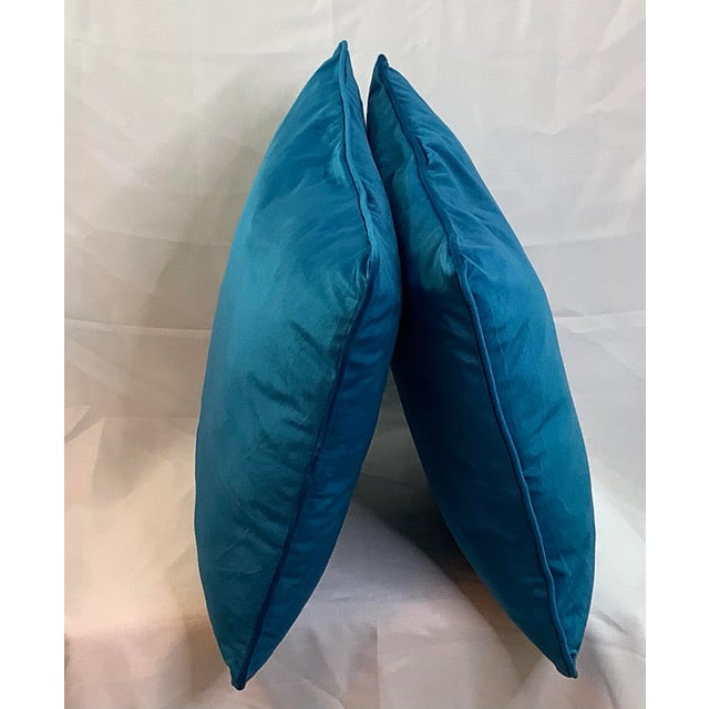2020s Contemporary Italian Turquoise Blue Velvet Pillows - A Pair For Sale - Image 5 of 6