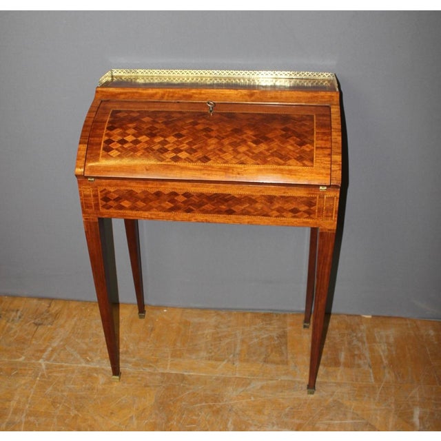 Brown Louis XVI Style Marquetry Roll-Top Desk, 1890s For Sale - Image 8 of 15