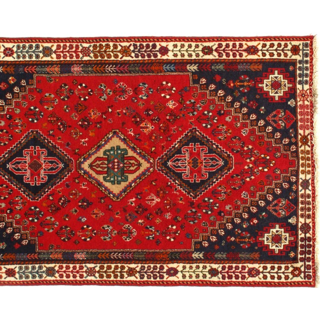 Persian 1950s Semi-Vintage Persian Shiraz Afshar Qashqai Rug - 4′ × 6′9″ For Sale - Image 3 of 5