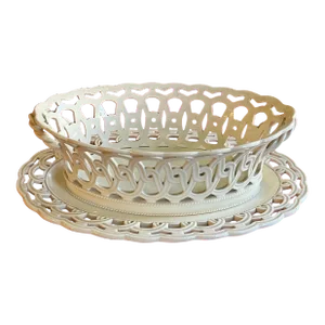 Antique 19th Century Wedgwood Creamware Chestnut Basket & Platter
