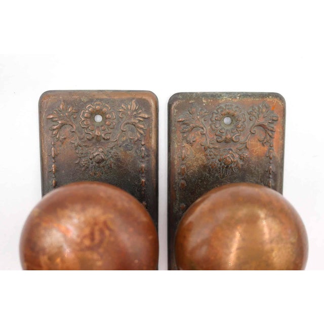 Victorian style dummy door knob set made of round brass knobs and brass finished steel back plates. The original mounting...