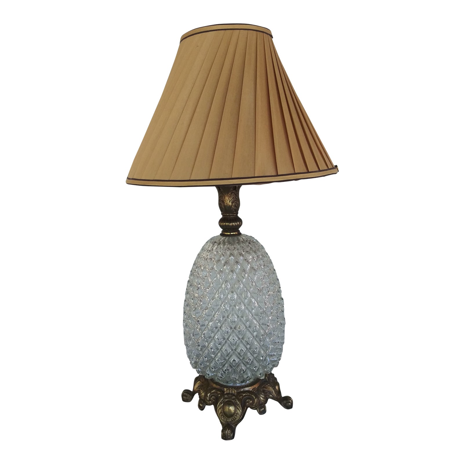 1920s Glass Pineapple Table Lamp With Pleated Shade Chairish