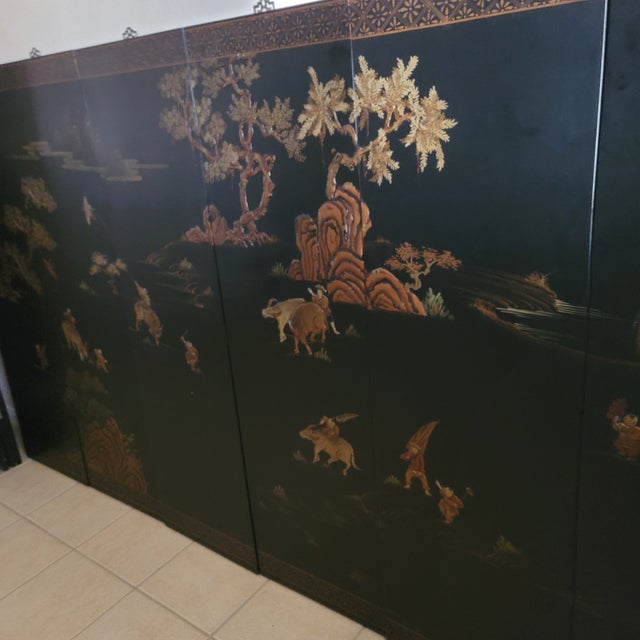 These original Chinese wall plaques are hand painted in traditional and symbolic Chinese landscape, figures, trees, and...