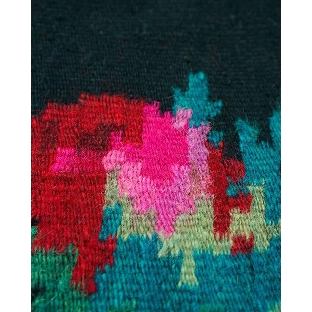 Black Vintage Romanian-Moldovan Handwoven Wool Flatweave Rug with Dark Floral Folk Pattern and Fringe, 1970s For Sale - Image 8 of 14