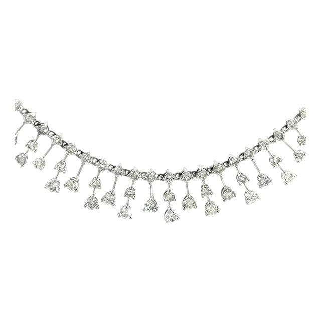 70289 Diamond Gold Choker Necklace 3.5ct Cascade 14k White Double Chain For Sale