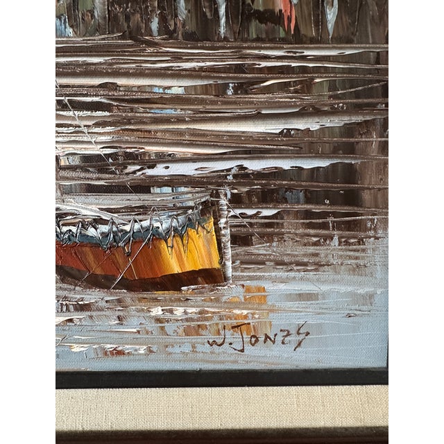 Beautiful textured oil painting common for hobbyists in the 60s. Framed, frame does have some knicks and scratches, priced...