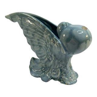 Vintage Royal Haeger Pottery Bellowing Dove Vase Turquoise 40s Art Deco 7.75 In For Sale