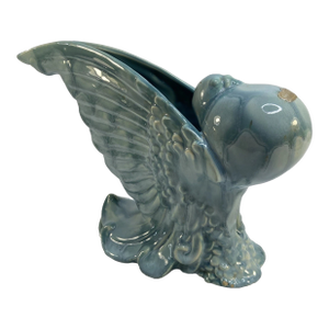 Vintage Royal Haeger Pottery Bellowing Dove Vase Turquoise 40s Art Deco 7.75 In