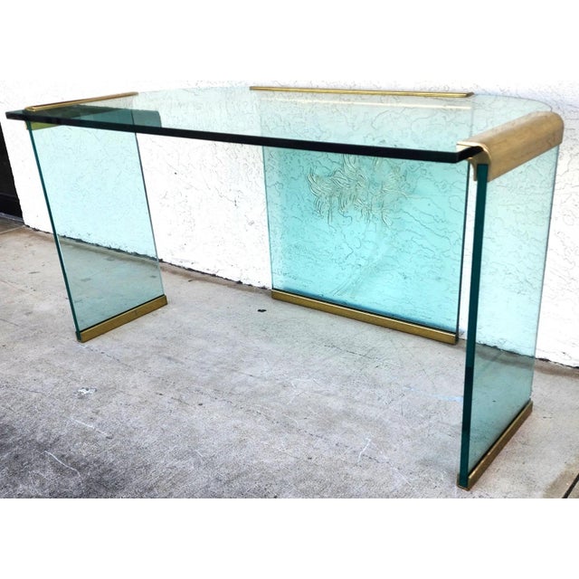 1970s Dm 1970s Vintage Leon Rosen for Pace Glass and Brass Desk For Sale - Image 5 of 12
