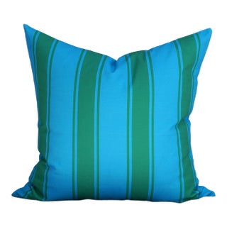 22" Riviera Stripe Pillow Cover in Kelly Green and Cerulean Blue For Sale