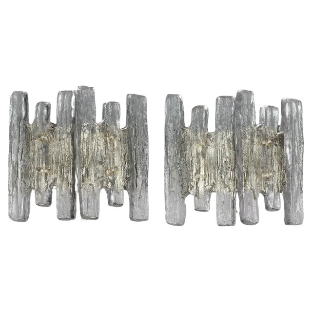 Austrian Icicle Ice Glass 3-Light Sconces from Kalmar Franken KG, 1970s, Set of 2 For Sale