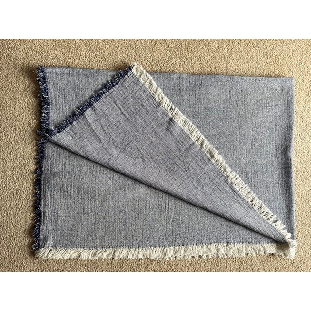 This lovely Gray-Blue throw blanket from Kassatex, New York, is perfect year 'round made from cotton and wool with fringe...