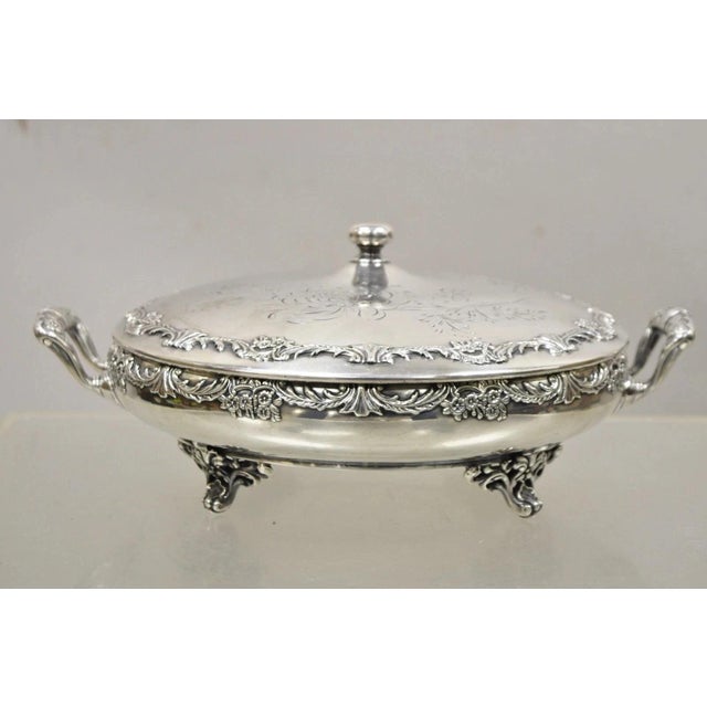 Antique Reed & Barton Victorian Silver Plated Round Lidded Twin Handle Serving Dish Raised on Feet. Circa Early 20th...