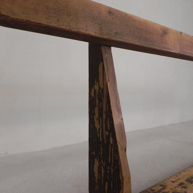 Brown Pine Bench with Backrest, 1950s For Sale - Image 8 of 18