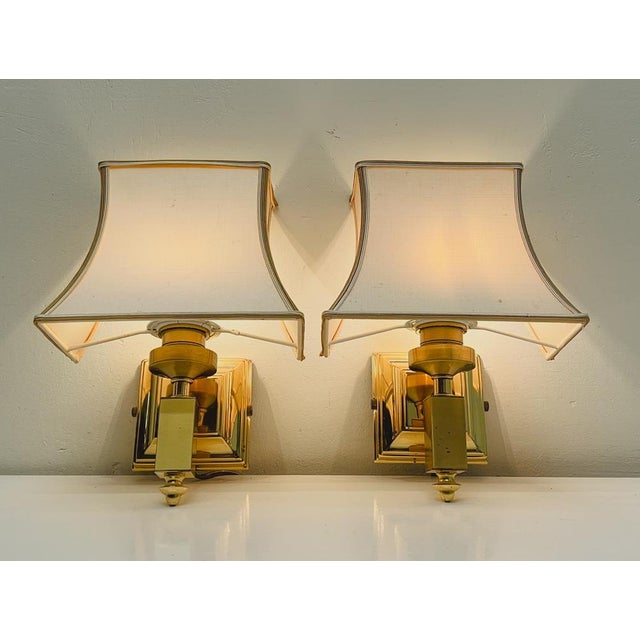 Brass Wall Lamps with Fabric Lampshades from Herda, 1970s, Set of 2 For Sale - Image 14 of 16