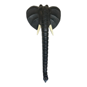 Large 1990s Dark Wooden Elephant Sculpture With Tusks