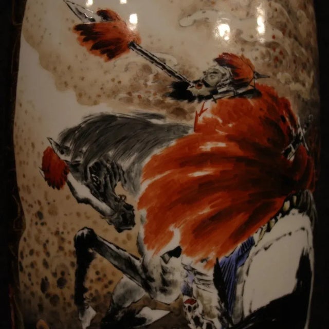 Chinese Painted Ceramic Vase with Warrior on Horseback, 2000s For Sale - Image 10 of 12