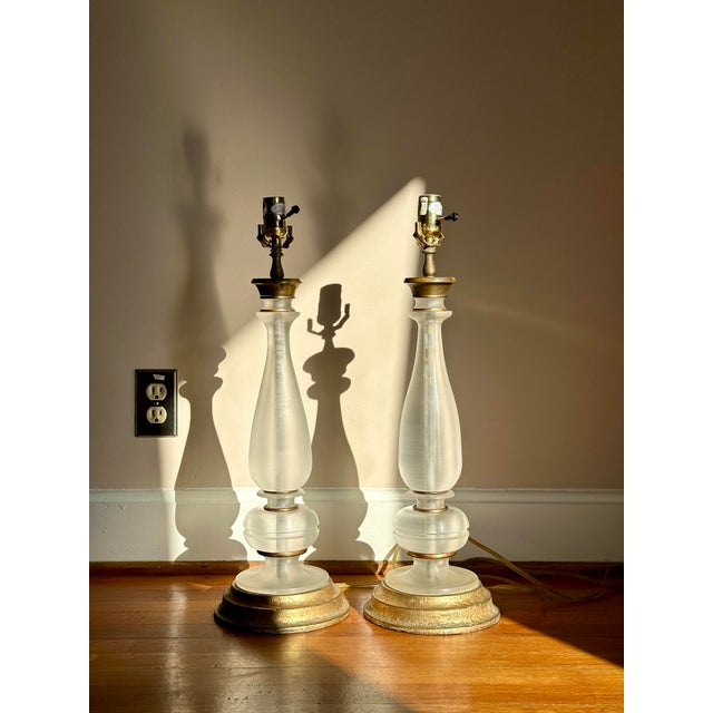 Antique Frosted Glass Table Lamps, Pair For Sale - Image 10 of 12
