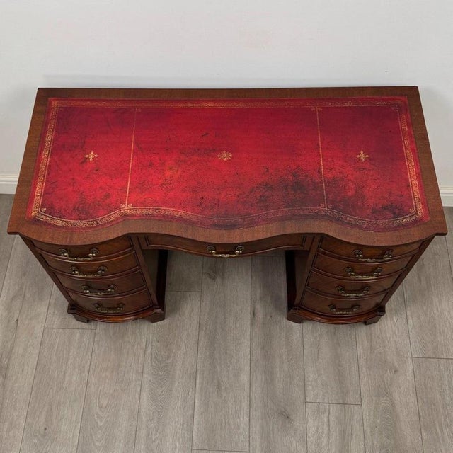 2000 - 2009 Antique English Serpentine Mahogany Kneehole Desk For Sale - Image 5 of 12