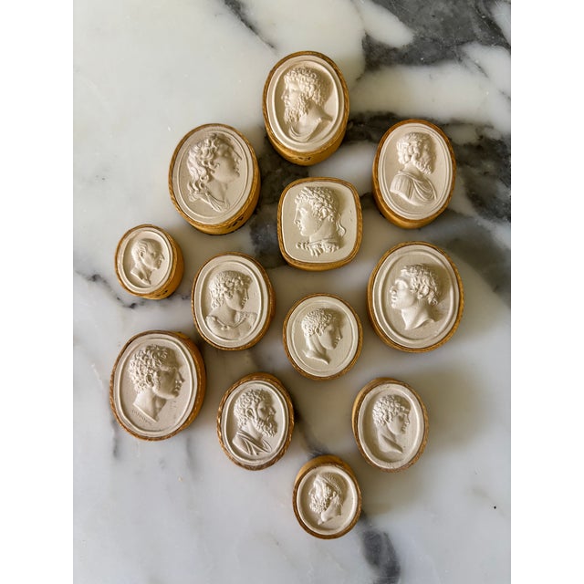 Antique Italian Grand Tour Plaster Intaglios of Roman Emperors & Classical Figures - Set of 12 (Group #12) For Sale - Image 11 of 12