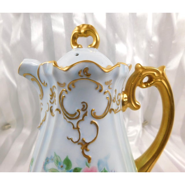 1940s Pale Blue Signed Hand Painted Teapot Sugar Bowl and Creamer Set For Sale In San Francisco - Image 6 of 17