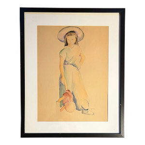American 1920's Art Deco Watercolor Painting Portrait of a Girl Signed Geller