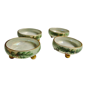 Early 20th Century Mz Austria Hand Painted Porcelain Individual Salt Cellars Nut Dishes Salts- Set of 4