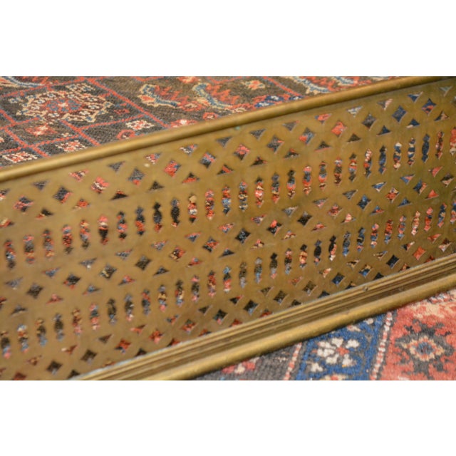 Antique English Reticulated Brass Curved Ends Fireplace Fender W/ Lion Faces For Sale - Image 12 of 16