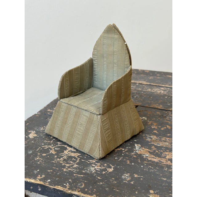 1930s Vintage Miniature Pin Cushion Seersucker Chair With Hidden Storage, Circa 1920s-30s For Sale - Image 5 of 16
