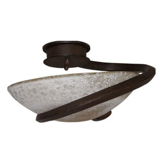 Vintage Italian Ceiling Lamp with Curved Metal Frame and Frosted Glass Shade from Lamp International, 1980s For Sale