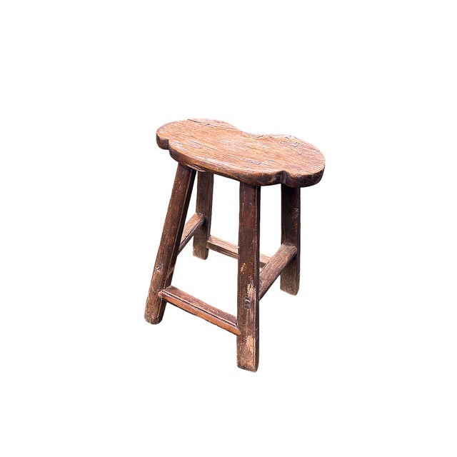 Rustic Vintage Rustic Unique Shape Four Legs Wood Stool Side Table For Sale - Image 3 of 16