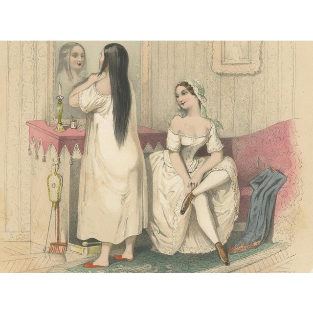 Bülow, Set of Three Erotic Boudoir Lithographs, 1850, Lithograph For Sale - Image 10 of 13
