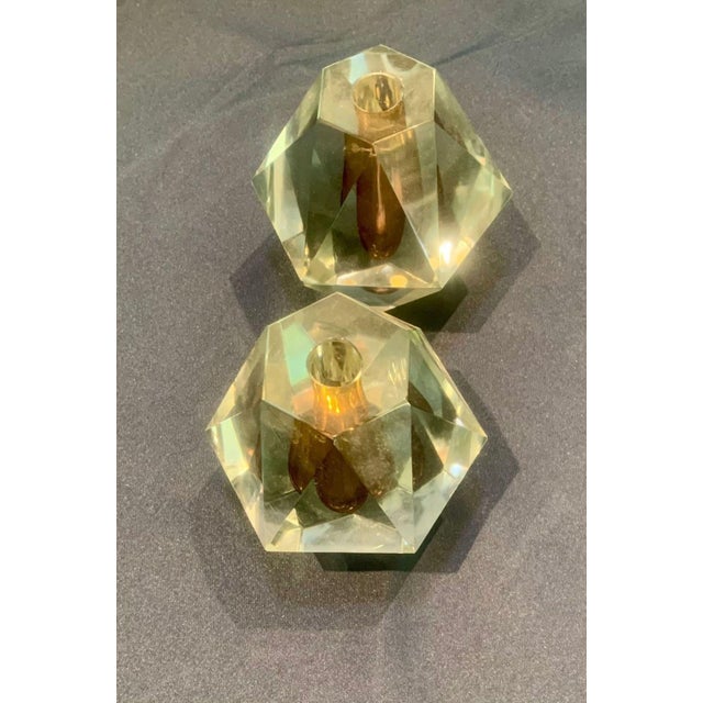 2010s Pair of Fontana Arte Mid-Century Crystal Candle Holders For Sale - Image 5 of 6