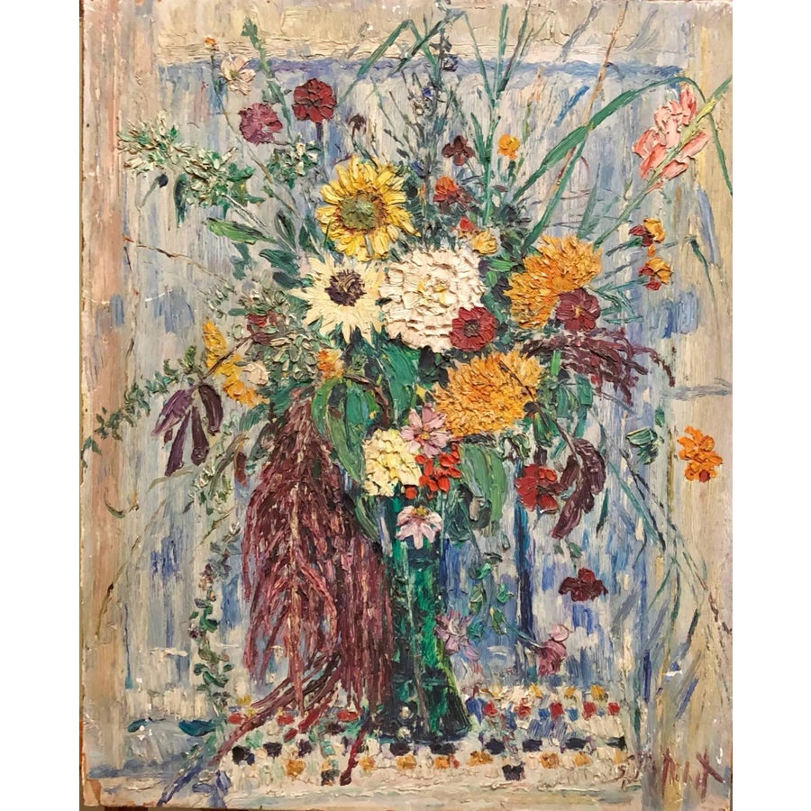 Samuel Rothbort, Large Modernist Floral Bouquet Impasto Oil
