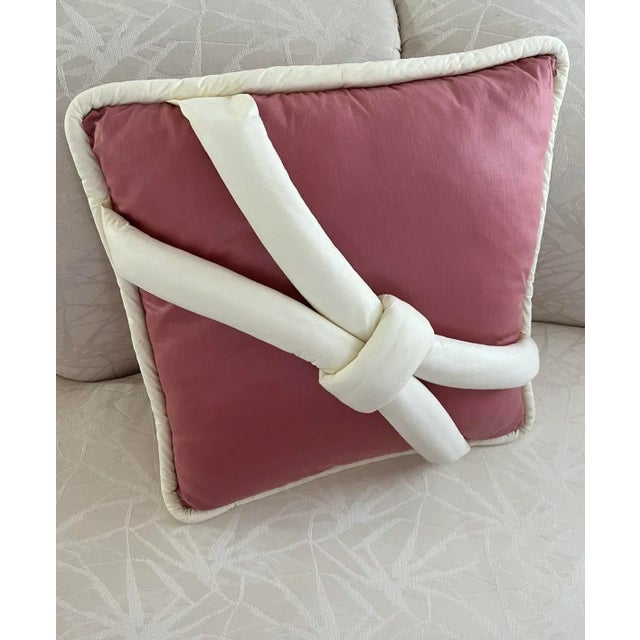 Textile 1980s Custom Made Large Pink White Ribbon Pillow For Sale - Image 7 of 7