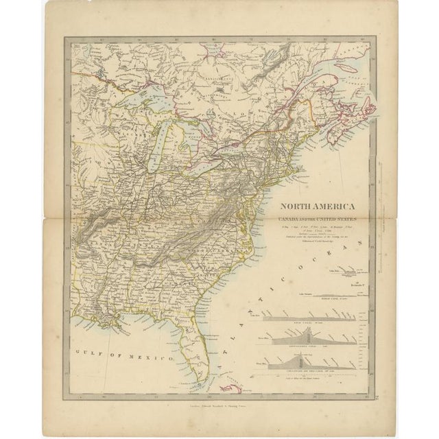 Antique Map of Canada and the United States with Canal Profiles, 1858 For Sale - Image 3 of 9
