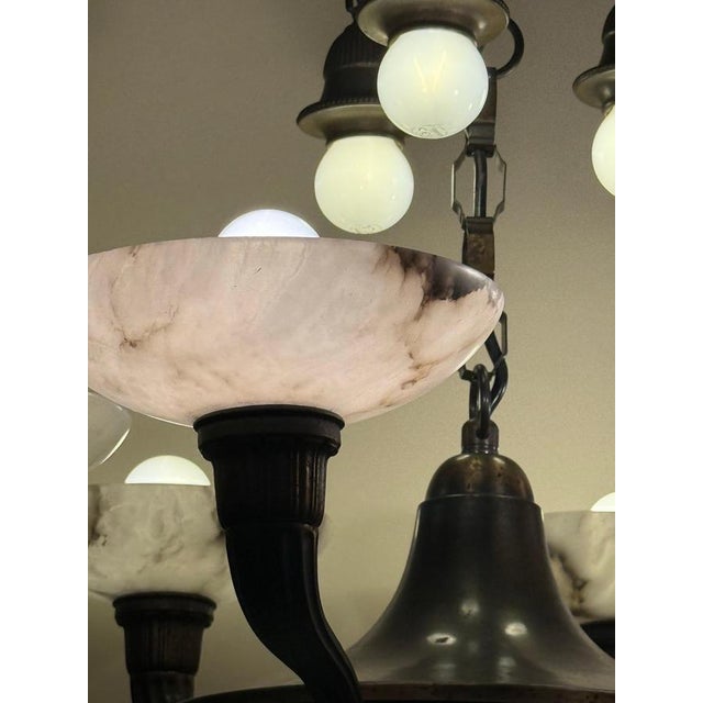 Art Deco Alabaster Chandelier with 9 Lights, Germany, 1930s For Sale - Image 9 of 13