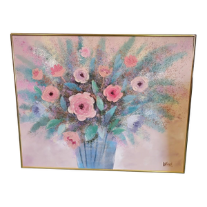 1960's Signed Lee Reynolds Oil on Canvas Original Painting - Bouquet of Flowers, Framed