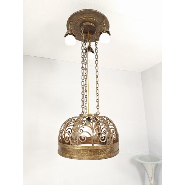 Art Nouveau Pendant Light in Wrought Iron, France, 1900 For Sale - Image 3 of 11