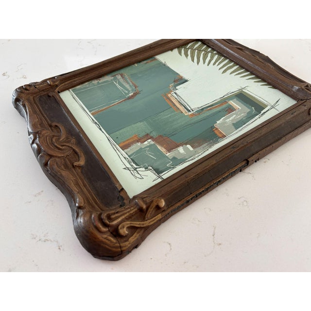 Paint “Cabin Fern" Green Abstract Art in Antique Frame, Transitional Living Room Art by JTS For Sale - Image 7 of 11