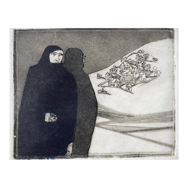 1980s Modern Figural Landscape Etching For Sale