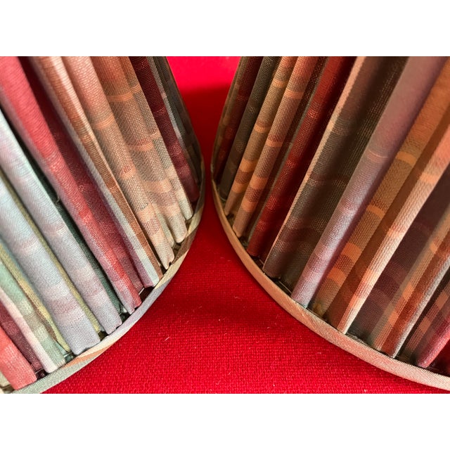 English Vintage Hand Made Lamp Shades in Cotton Stripe - A Pair For Sale - Image 3 of 10