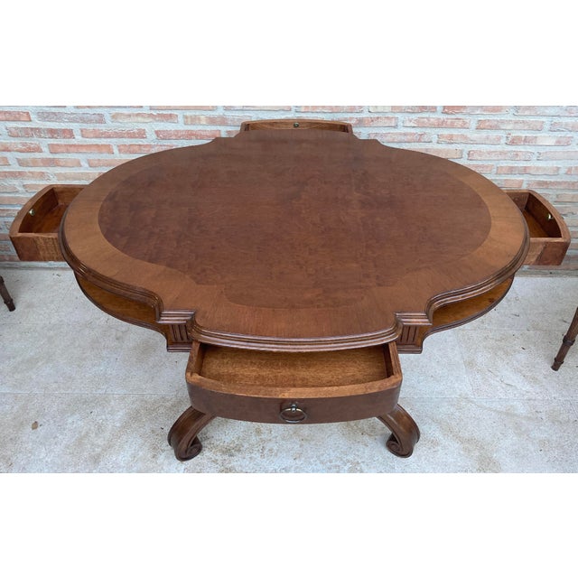 Dining Table with Armchairs in Leather and Walnut, 1950s, Set of 5 For Sale - Image 11 of 18