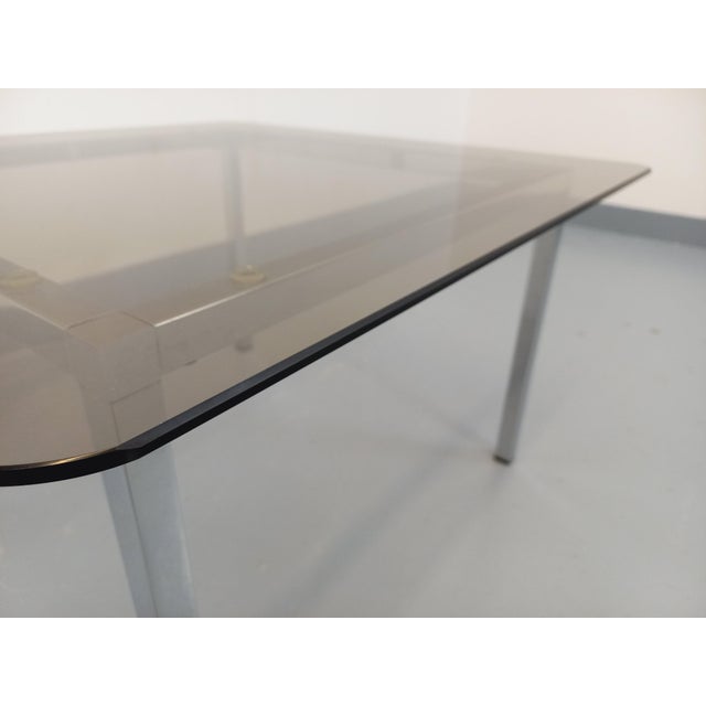 Metal Vintage Square Coffee Table in Smoked Glass and Chrome Metal, 1970s For Sale - Image 7 of 17